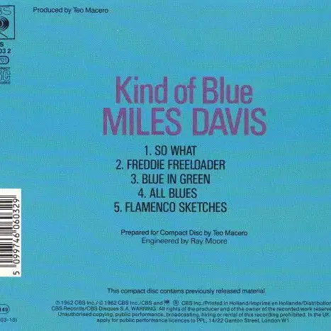 Miles Davis - Kind Of Blue (CD) 유럽반 민트급