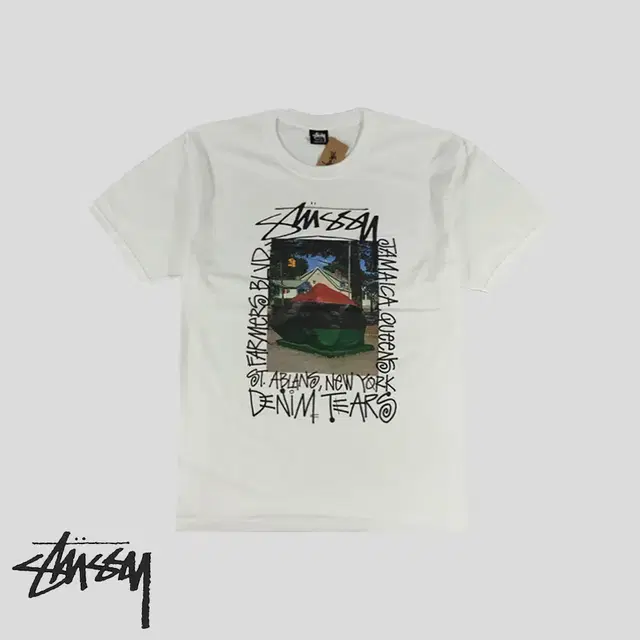 STUSSY 스투시 X 데님 티어스 파머스 Blvd. 화이트 빅프린팅 코