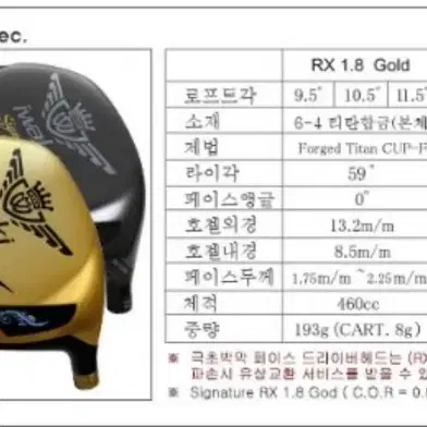 초고반발 이와키 시그니처 RX18 골드 초고반발 드라이버 헤드