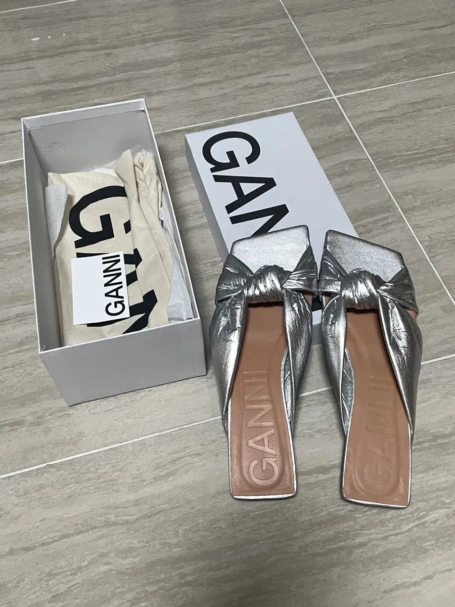 GANNI Silver Soft Note Mules