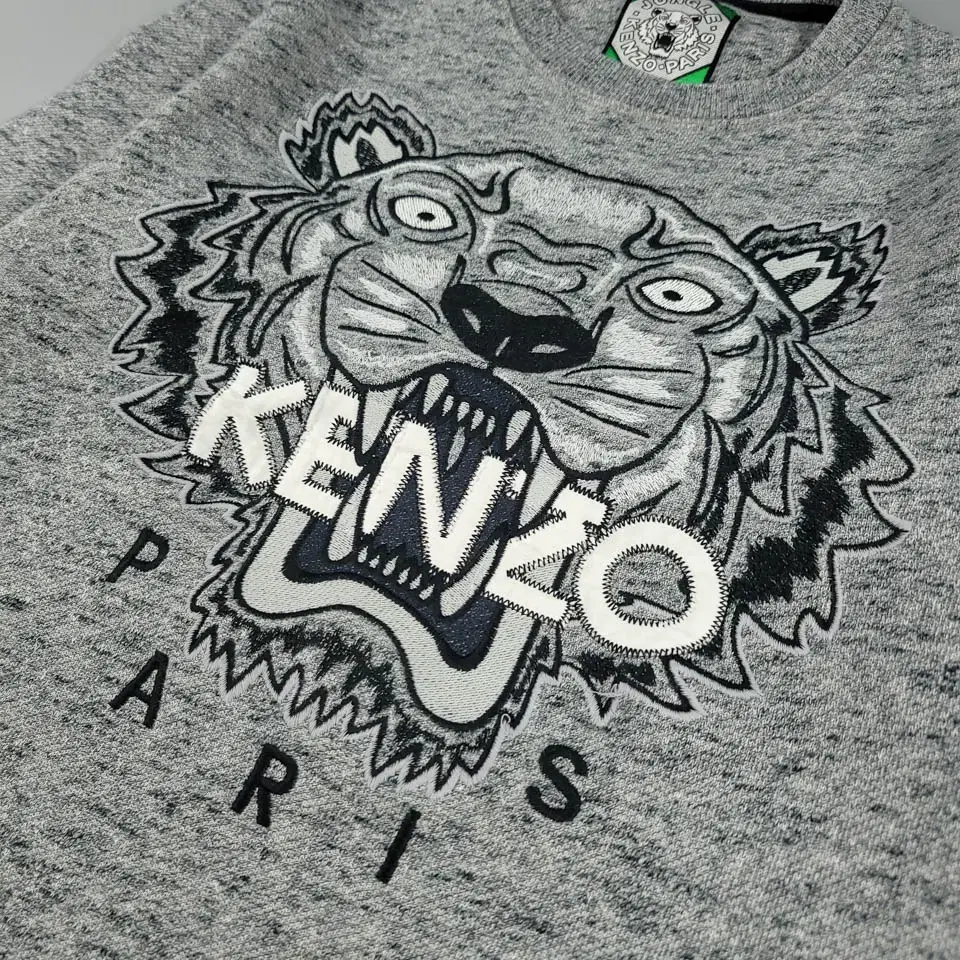 KENZO 겐조 헤더 그레이 타이거 빅자수 슬림핏 코튼100 라운드넥 맨