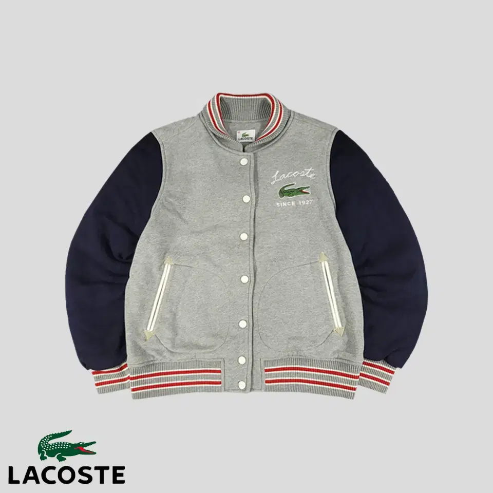 Lacoste Melange gray navy colorblocked inner quilted cotton100 varsity jacket Stadium