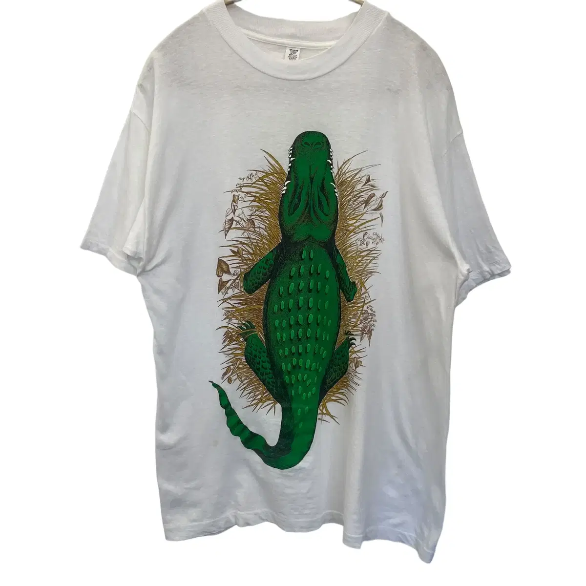 VTG White Crocodile Print Cotton Short Sleeve T-Shirt