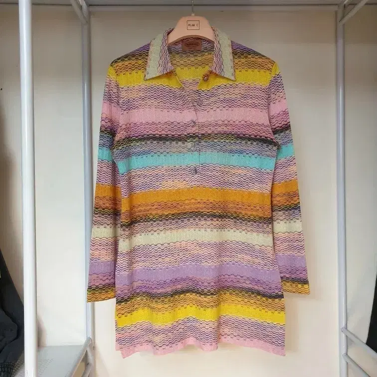 명품 MISSONI 미쏘니 메인라벨 파스텔 물결패턴 쉬어 니트 셔츠