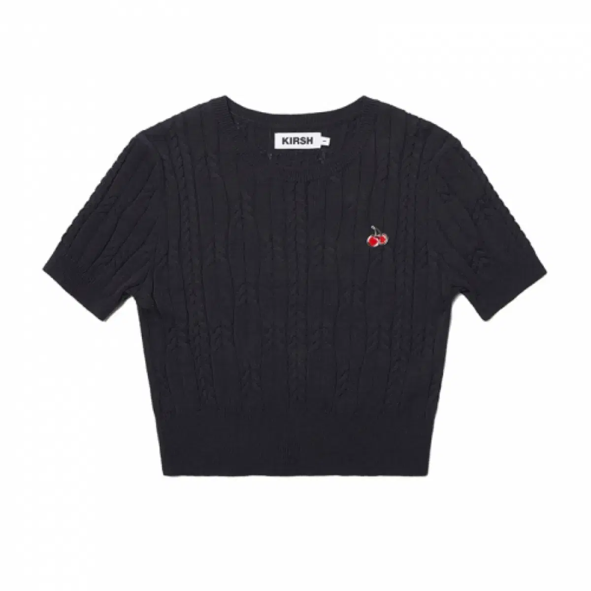 Kirsch Small Cherry Cable Crop Short Sleeve Knit Navy