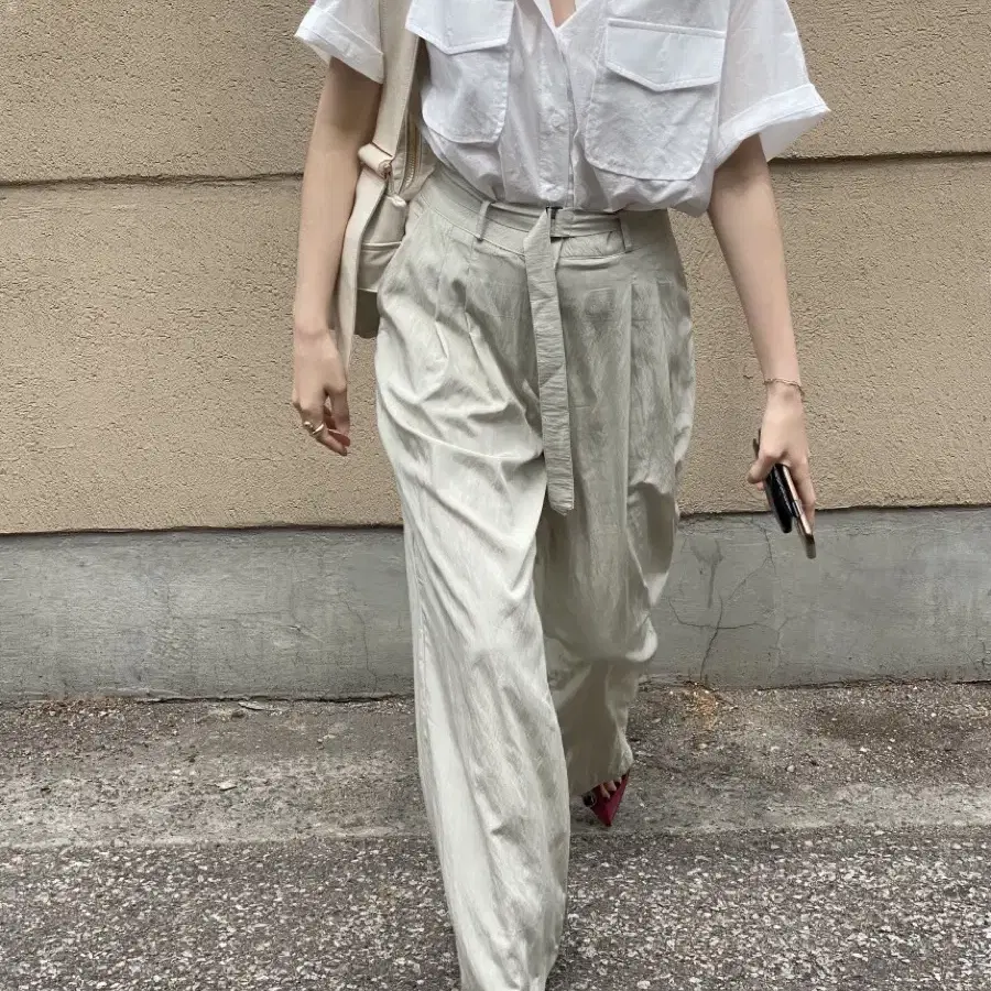 벨트 슬랙스 (khaki gray)