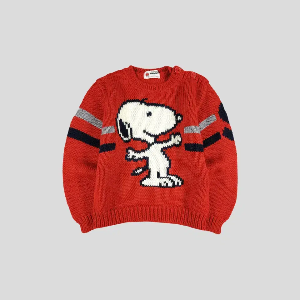 Snoopy Kids Red Gray Black Lined Big Character S Logo Knit Sweater KID