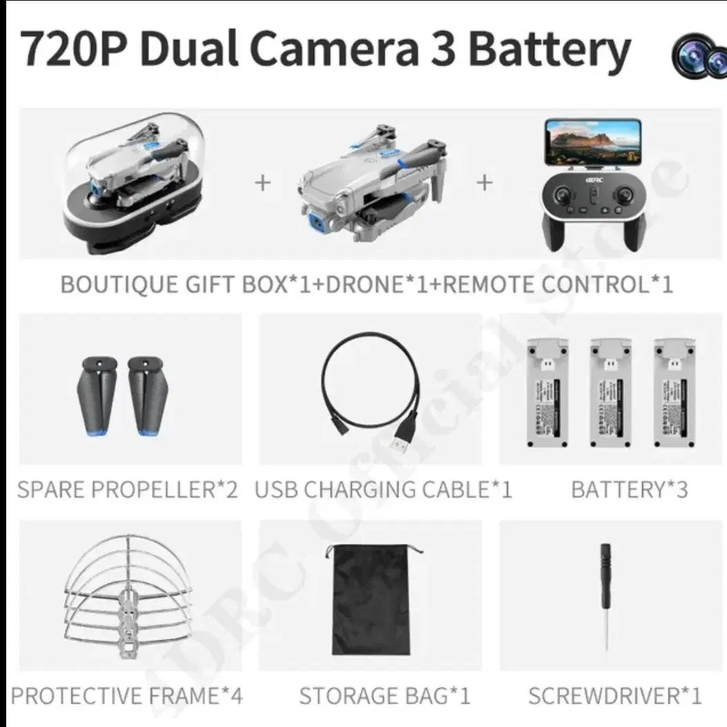 드론 720P Dual Camera 베터리 3개