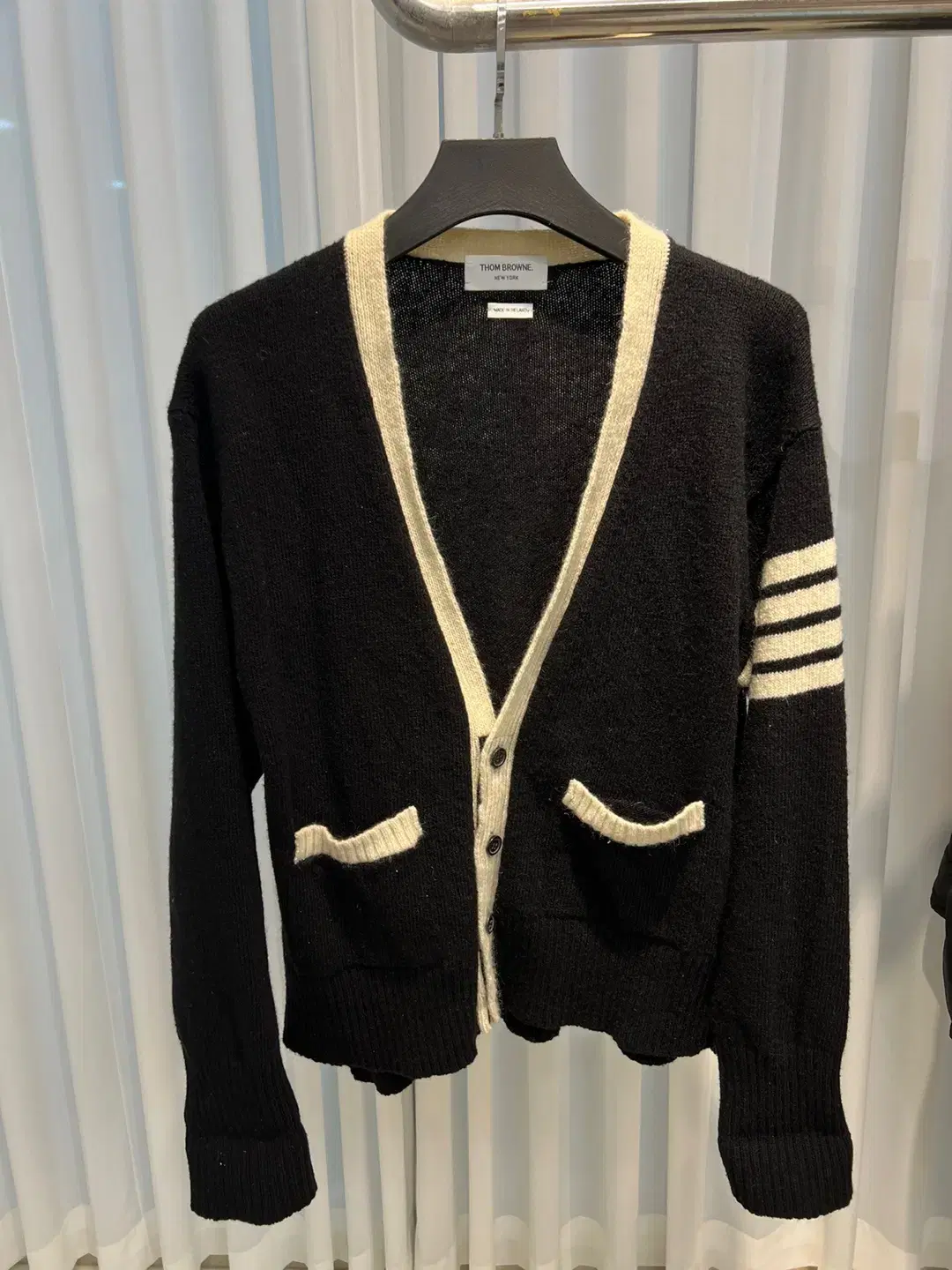 (5) Thom Browne Diagonal Arms Mohair Cardigan Black