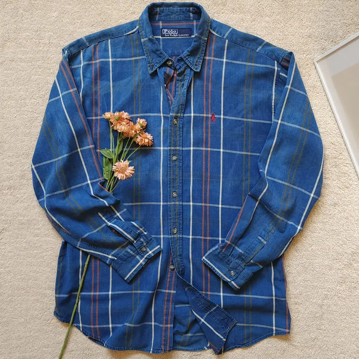 90s Polo Ralph Lauren French bloo Windowpane Pattern Check Shirt L