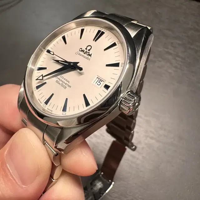 오메가 아쿠아테라 블루핸즈 39mm,가죽밴드,클라스프