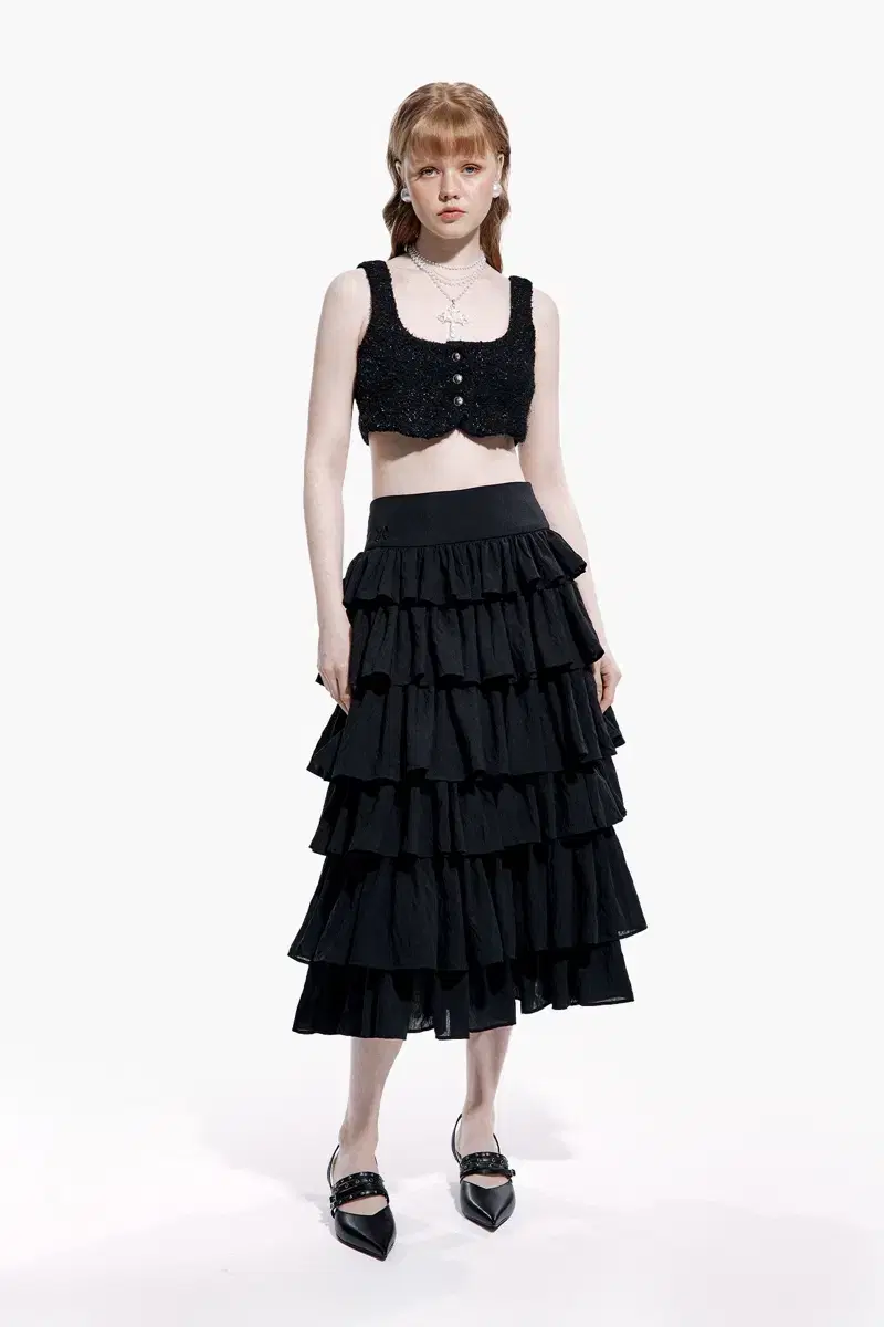 러프넥 롱 캉캉 LONG CANCAN SKIRT BLACK