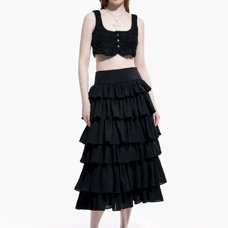 러프넥 롱 캉캉 LONG CANCAN SKIRT BLACK