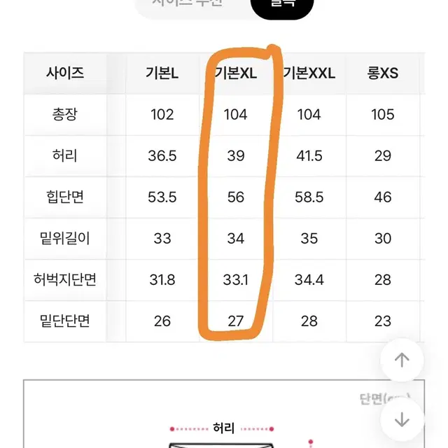 에이블리 청바지 xl (상품사진있음 사이즈표있음)