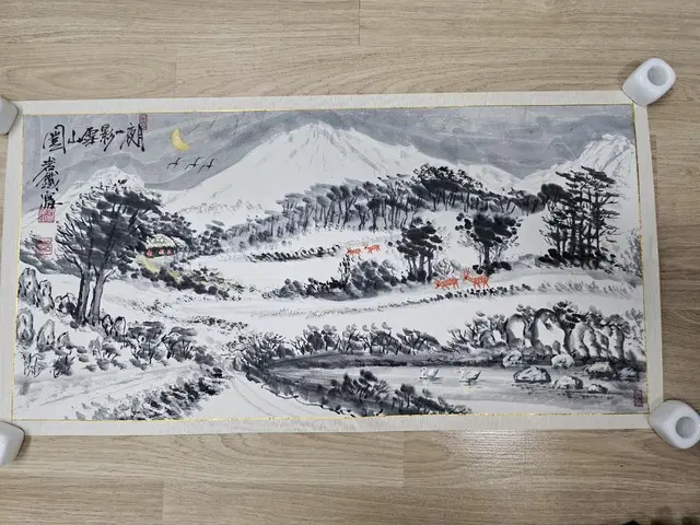 오래된동양화 산수화그림 낙질 67x34cm