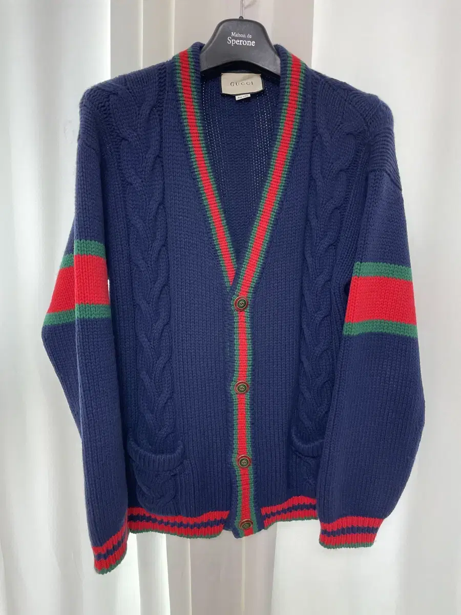 [L] Gucci Web Cable Cardigan