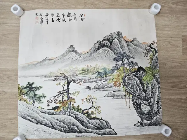 오래된 동양화 추경산수화 그림 낙질 60x55cm