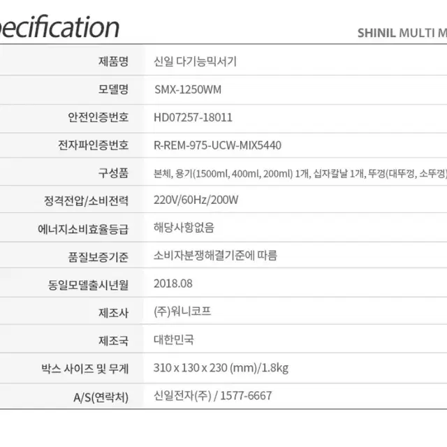 새상품 신일 만능 전기 믹서기