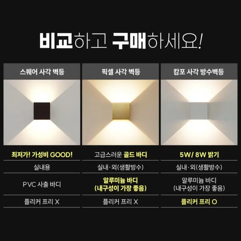 예쁜 검정 사각 벽등 5개 (하나당 6천원)