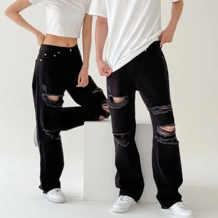 28-34 Domestic Made Black Relief Semi Wide Cotton Pants Couple Unisex