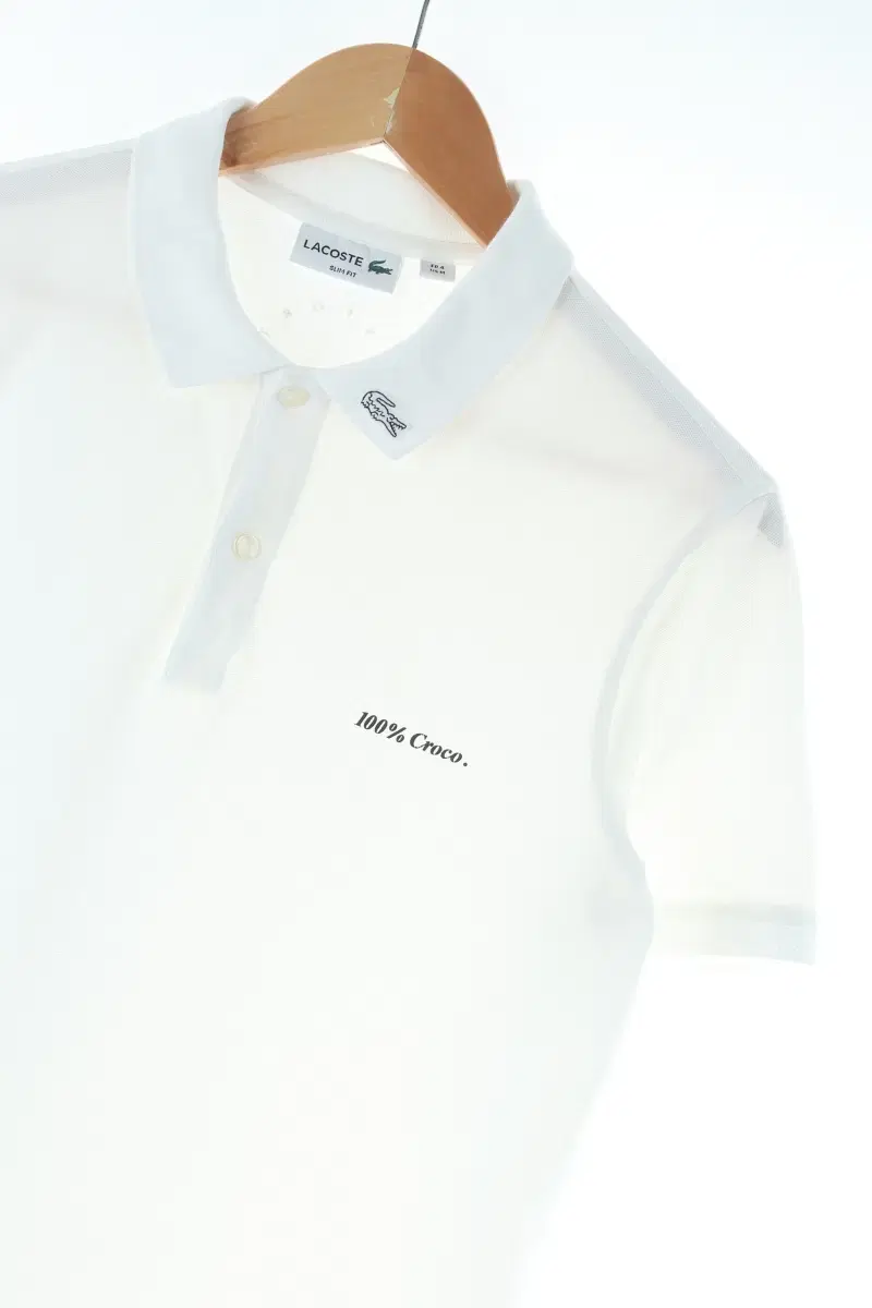 (L) Lacoste Short-sleeved kara T-shirt White cotton amechage limited edition-D59E