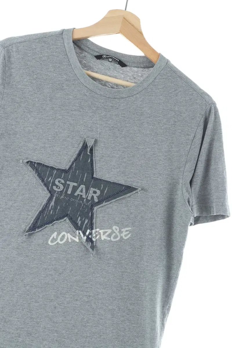 (L) Converse Short Sleeve T-Shirt Gray Star Print Old School - D5BE