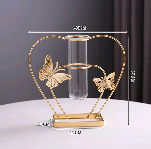 (새상품) 골드프레임 유리 꽃병 철제 화병 인테리어 (하트형골드나비)