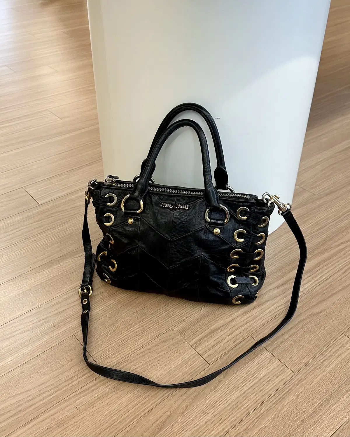 Miu Miu Black Leather and Keum Tote