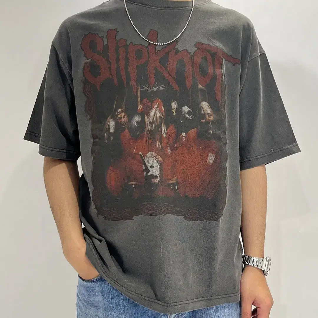 Slipknot 슬립낫 24SS 피그먼트 포토 반팔 티셔츠 차콜 L