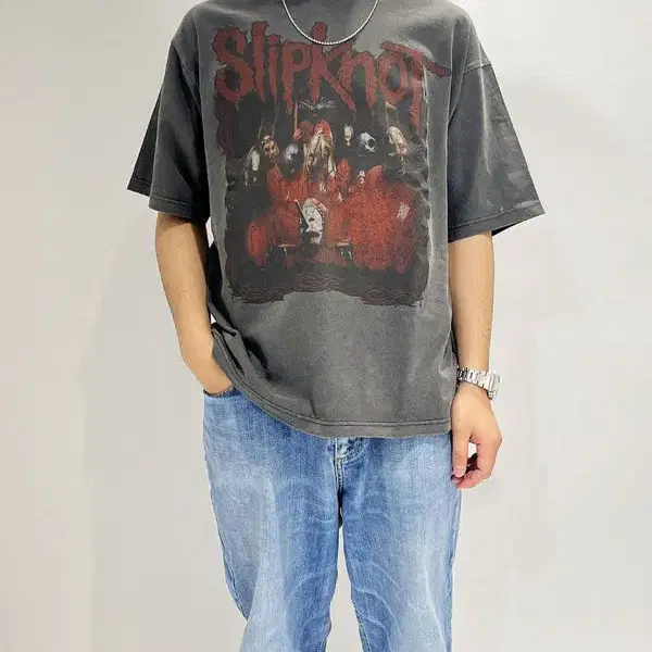 Slipknot 슬립낫 24SS 피그먼트 포토 반팔 티셔츠 차콜 L