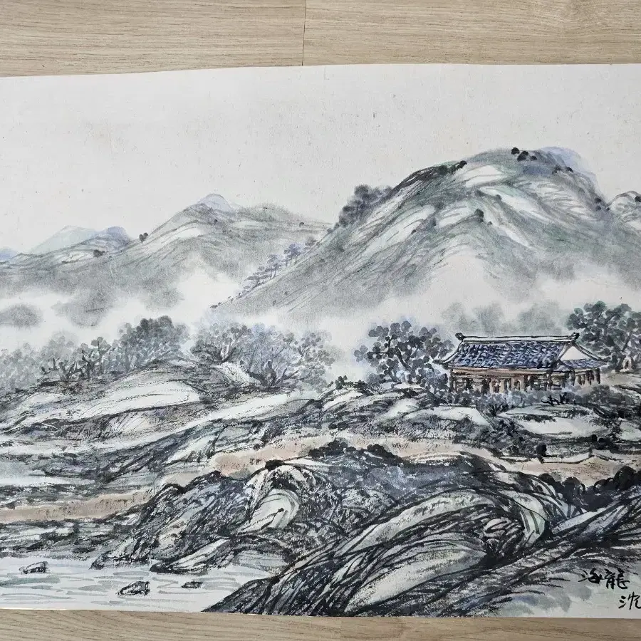 오래된 동양화 수묵 산수화 낙질그림 63x43cm