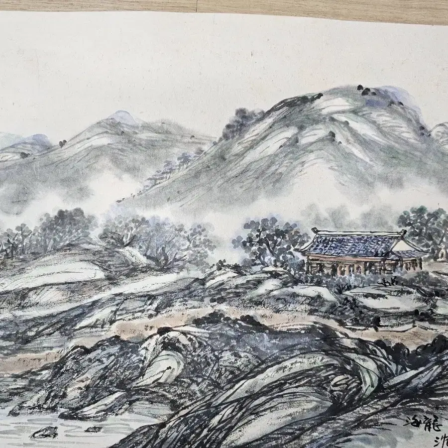 오래된 동양화 수묵 산수화 낙질그림 63x43cm