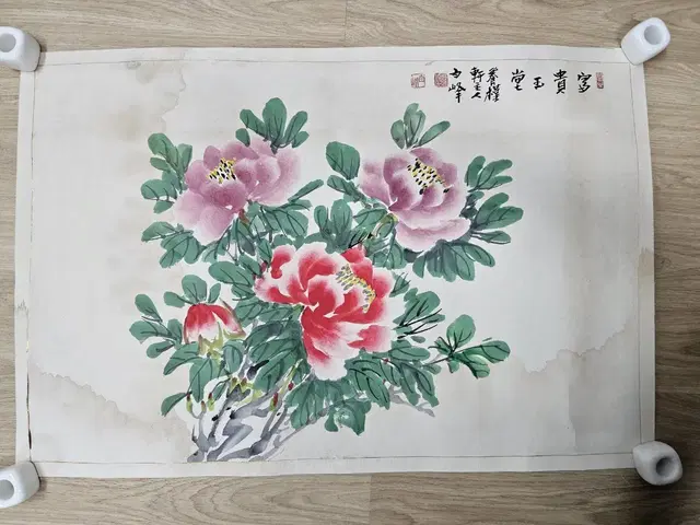 오래된 동양화 모란도 낙질 그림 68x45cm