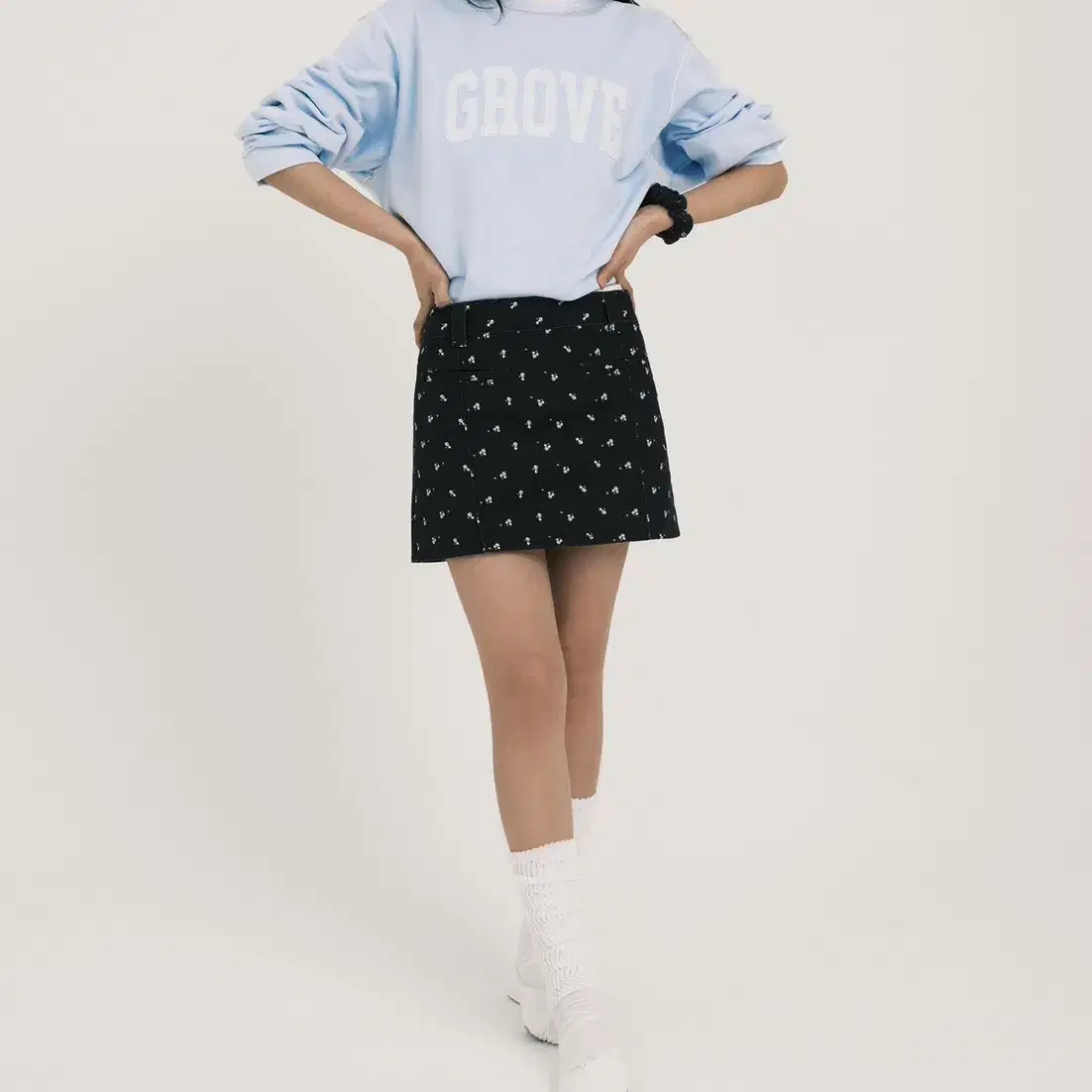 그로브 Floral Twill Mini Skirt [NAVY] 2