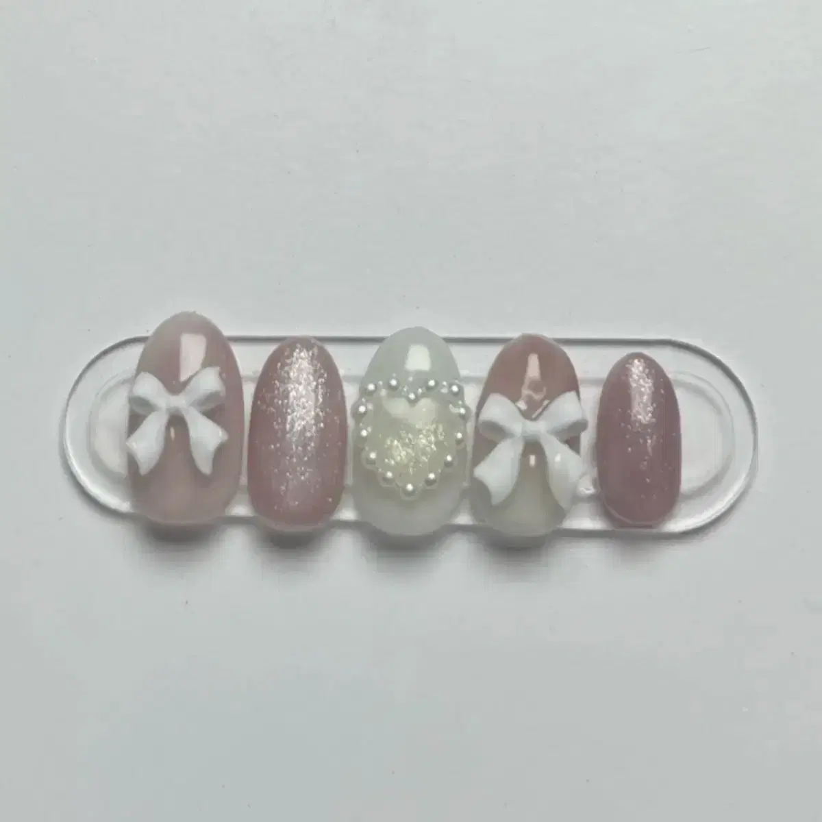 Ribbon Heart Handmade Nail Tips