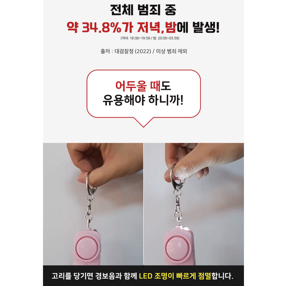 여성 휴대용 고데시벨 호신용 호루라기 / 콤팩트 키링 호신 경보기 휘슬