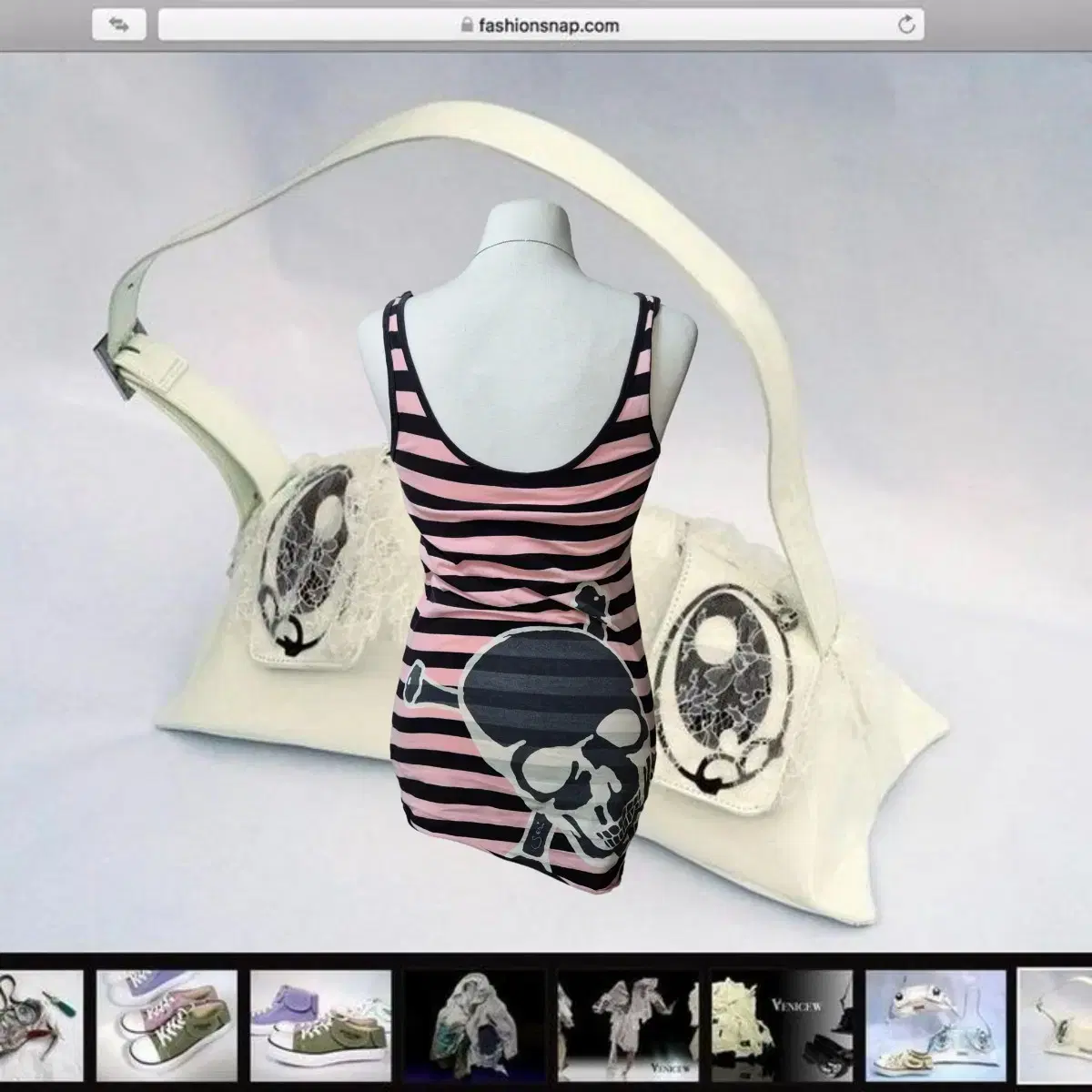 Vintage pink stripe skull sleeveless top