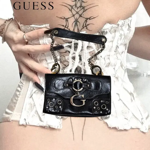 GUESS Black S2 crystal chain mini Bag