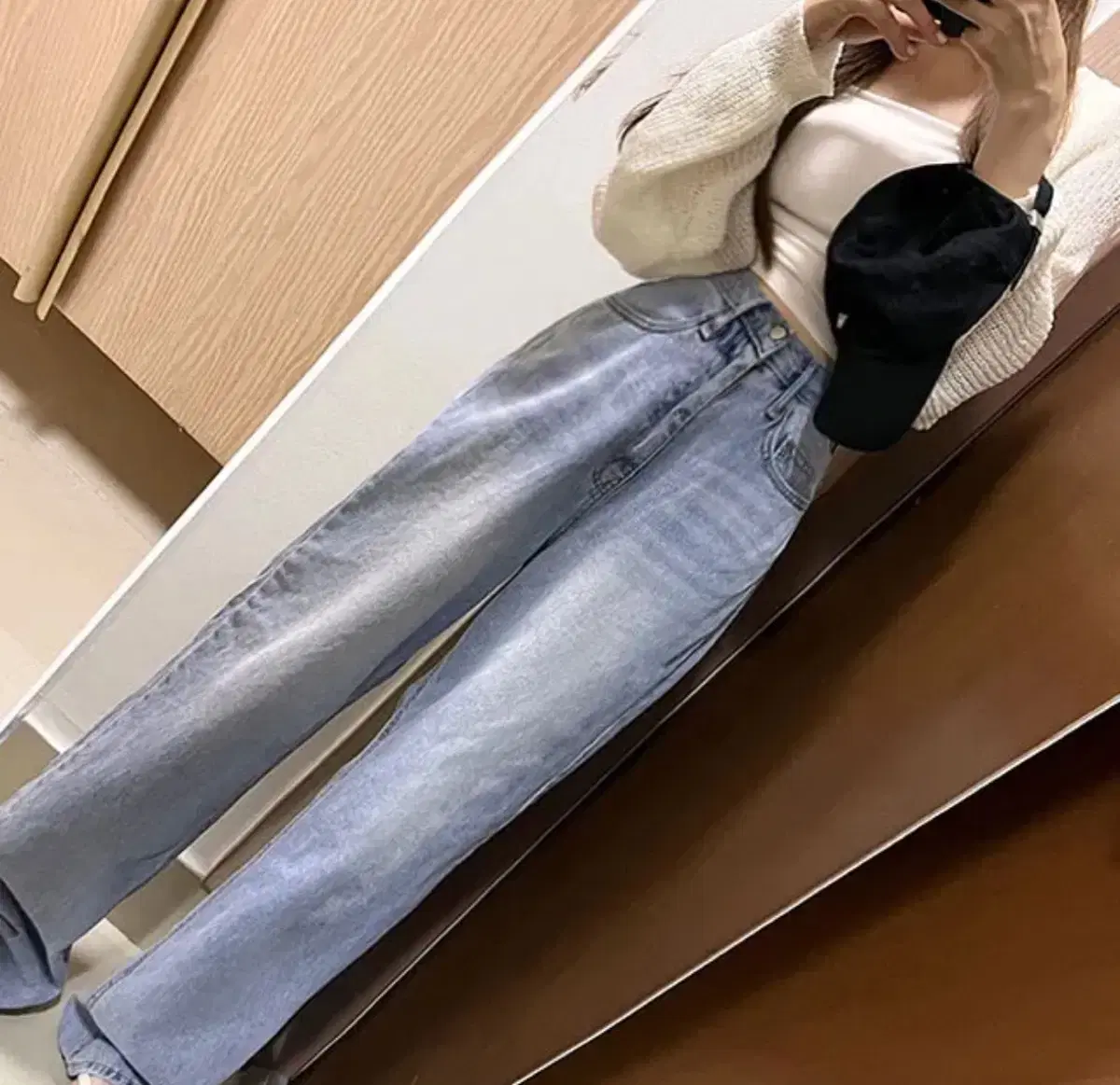 High-waisted long denim