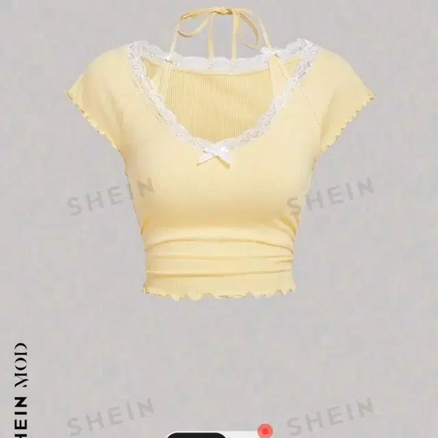 SHEIN 쉬인 노란색 레이스 반팔