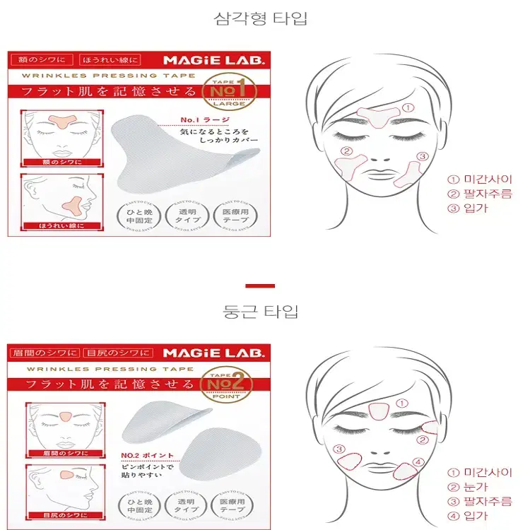 주름패치 팔자주름 이마 눈가 입가 미간 주름 방지 스티커 테이프 3타입