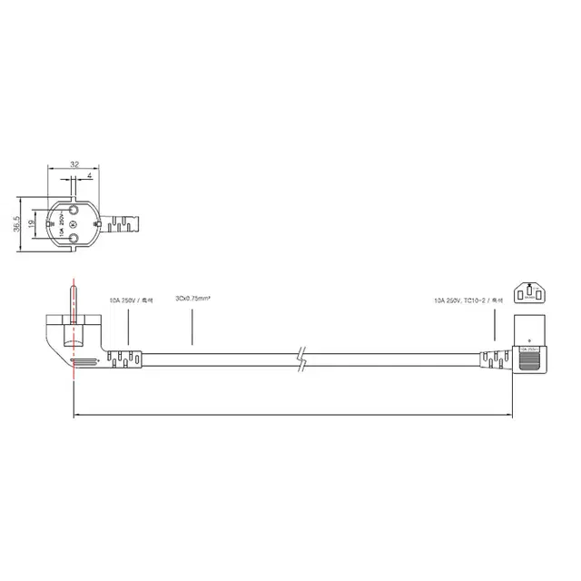 220V 10A 기역자꺾임 전원케이블 3m