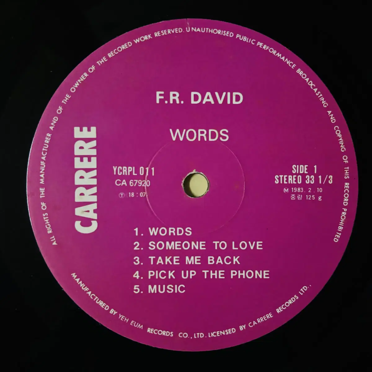 [LP] F-R David - Words 한국반 1983 EX+