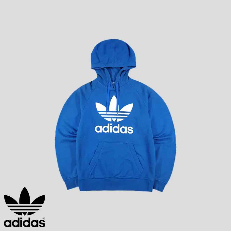 Adidas Pigment bloo White Trefoil Big Logo Print Cotton Blend Sweatshirt Hoodie