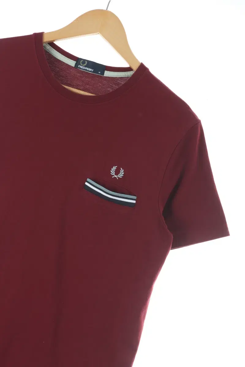 (M) Freddie Perry Short-Sleeved T-Shirt Burgundy Plain Old School-D5E6