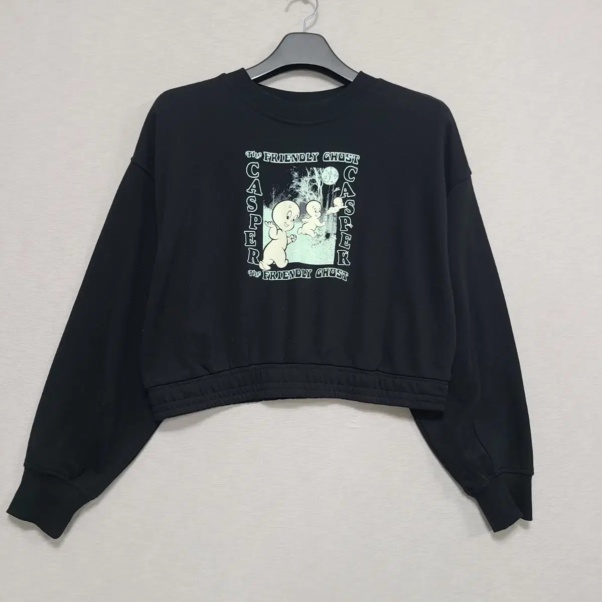 H&M Overfit Casper Crop Black Man-to-Man Women's 90 ㅡ1217