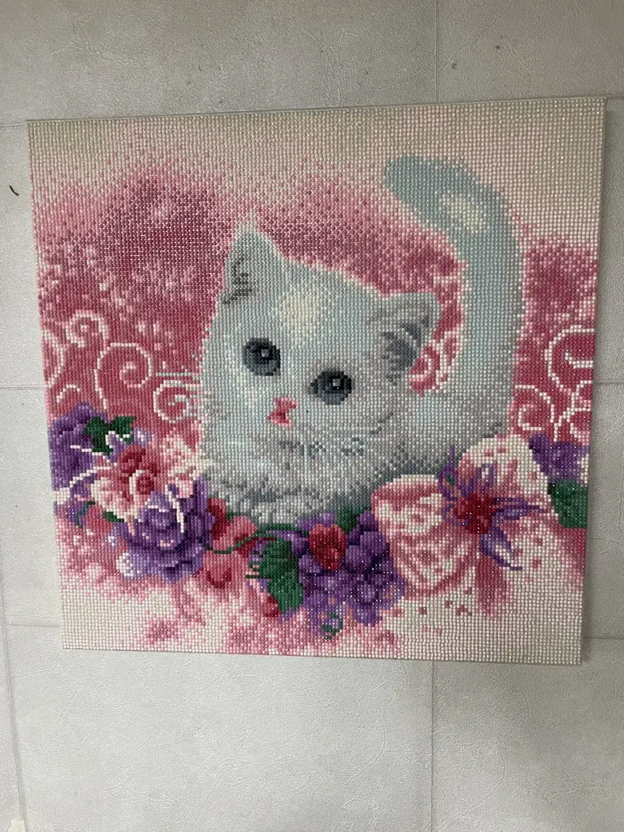 캔버스형 고양이 보석십자수 40x40 완성품