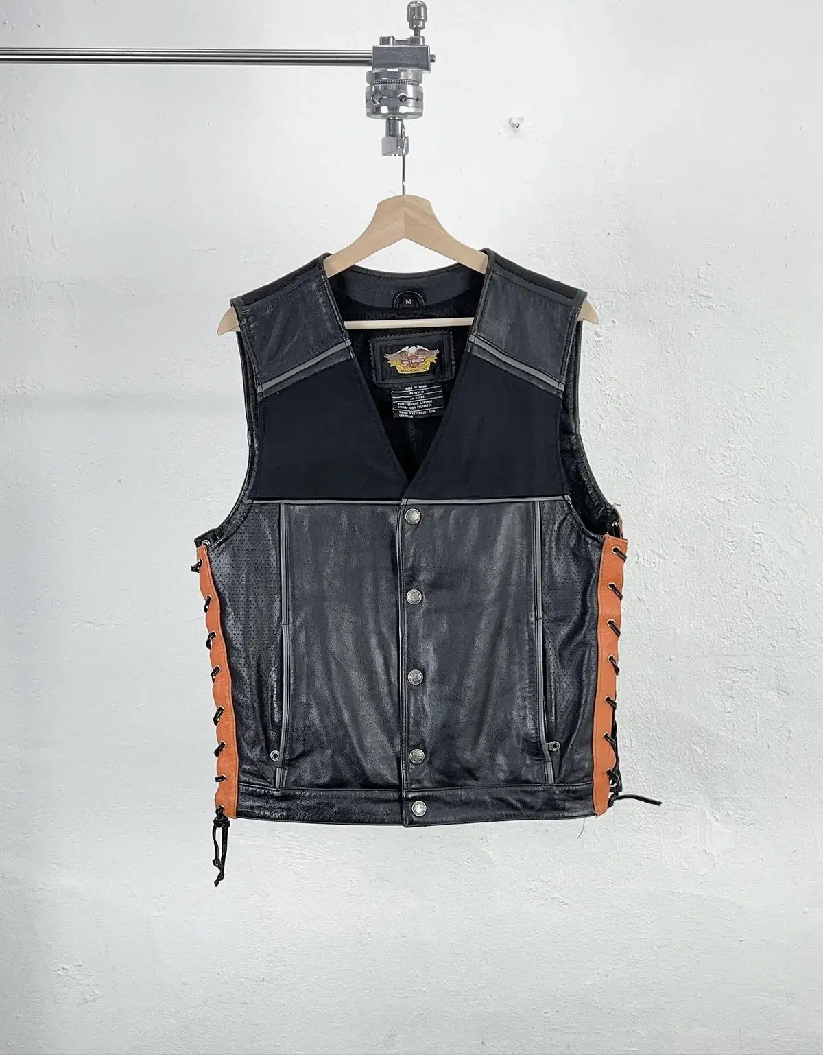 Harley-Davidson Black and Orange Mesh Genewyn Leather Vest