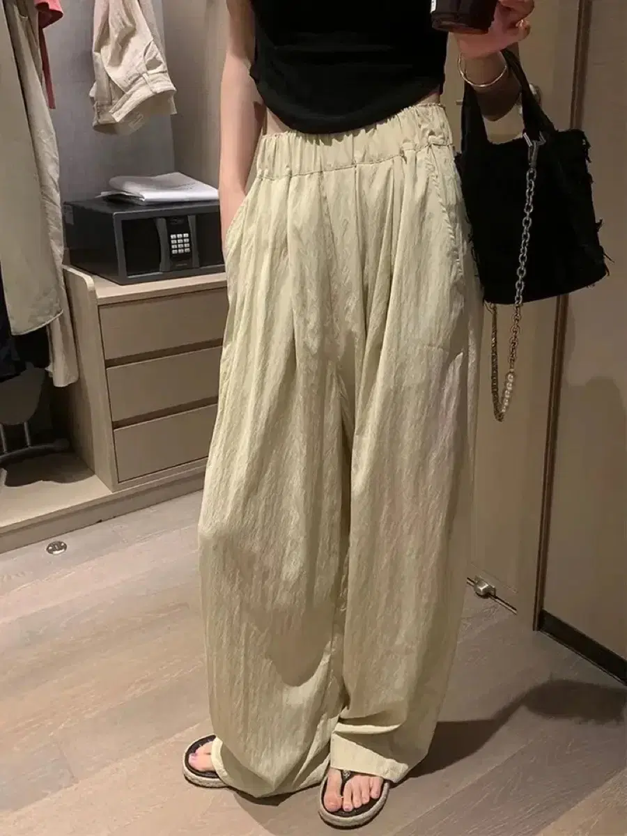 Pintuck Nylon Wide Leg Pants New Award