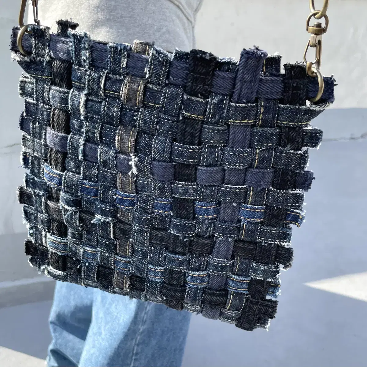 denim crochet cross bag